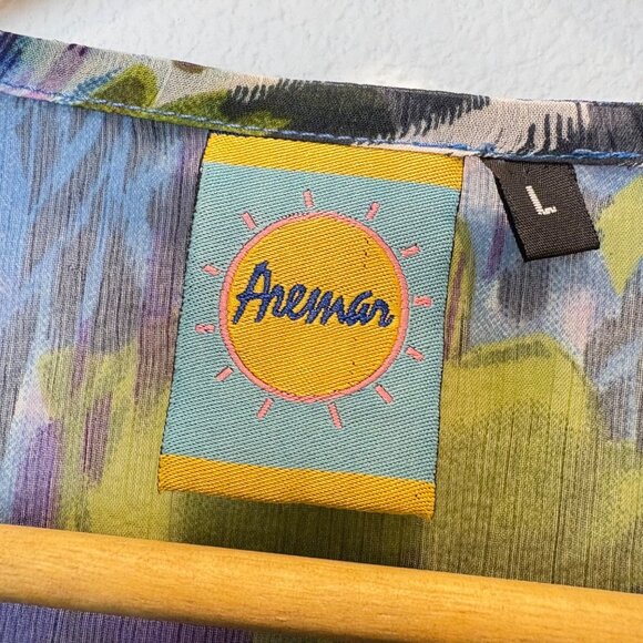 Sheer Floral Womens Tunic Large Embellished Embroidered Slit Art to Wear Boho - Picture 5 of 8